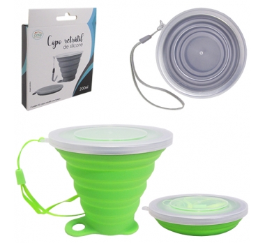 COPO RETRATIL SILICONE C/ ALÇA BORDA EM INOX