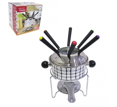 JOGO DE FONDUE INOX DECORADO C/ 6 GARFOS