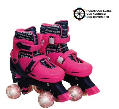 PATINS 4 RODAS COM LUZ AJUSTAVEL 35-38