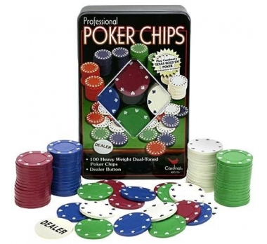 JOGO DE POKER NA LATA PEQUENO +DEALER 100FICHAS