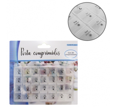 PORTA COMPRIMIDO SEMANAL C/ 28 COMPARTIMENTOS