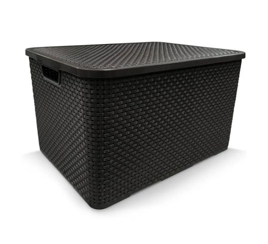 ORGANIZADOR RATTAN C/ TAMPA 40 LITROS PRETO