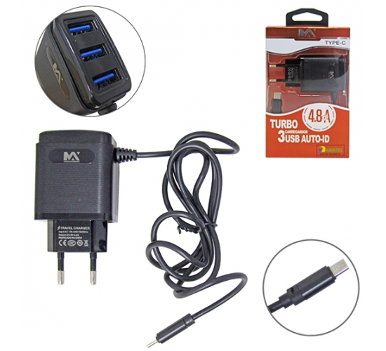 CARREGADOR CELULAR TIPO C 3 SAIDAS USB