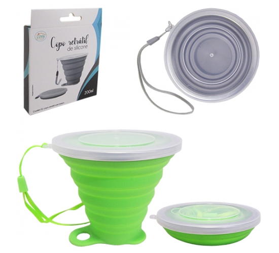 COPO RETRATIL SILICONE C/ ALÇA BORDA EM INOX