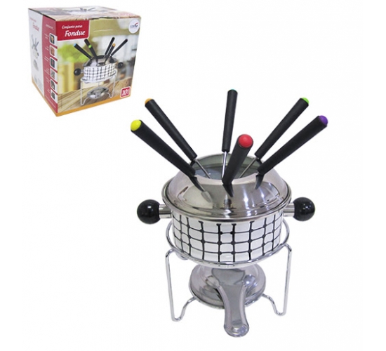 JOGO DE FONDUE INOX DECORADO C/ 6 GARFOS