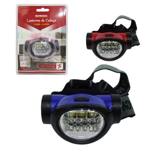LANTERNA DE CABEÇA C/ 4 LEDS + 3 LEDS
