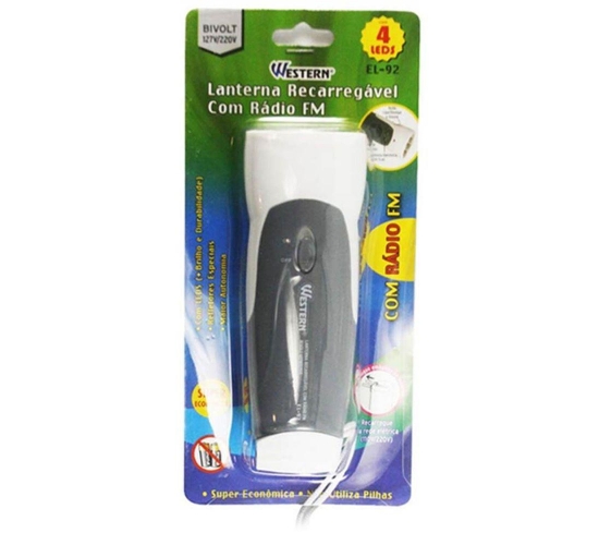 LANTERNA RECARREGAVEL 4 LEDS C/RADIO WESTERN
